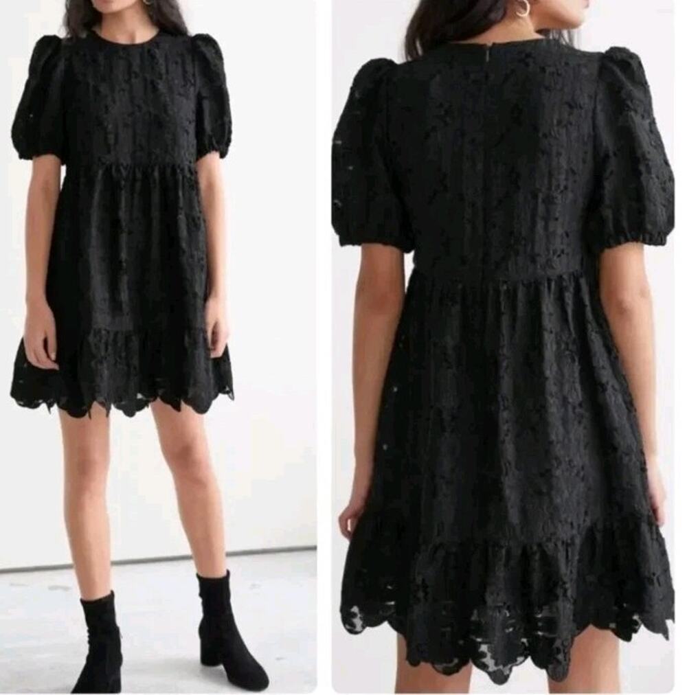 & other stories Paris atelier Puff Sleeves Babydoll Lace Dress Size 4